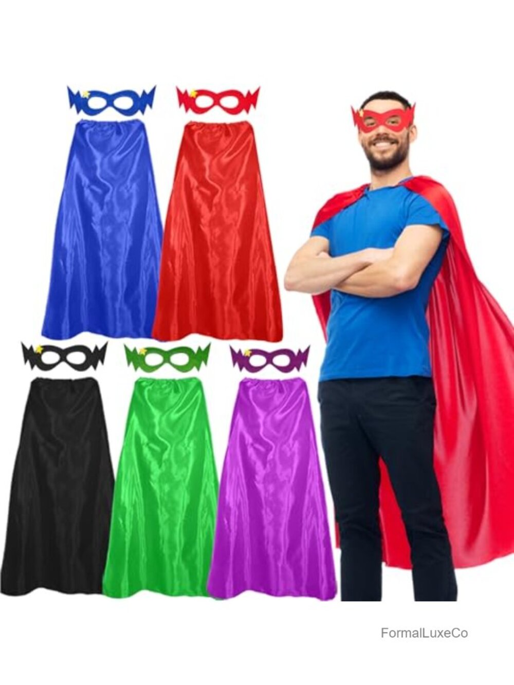 Superhero Capes & Masks Set 5-Pack Adult Costume Accessory Satin